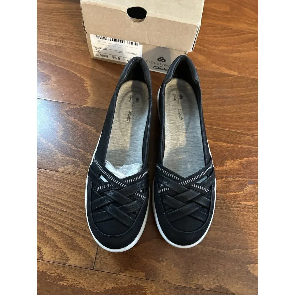 Clark’s‎ Cloudsteppers Adella Poppy Shoes NEW Size 9.5 N Black Flats Comfort